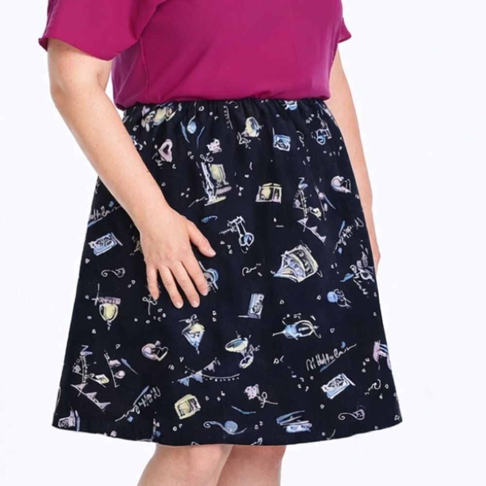 Rafaella Women’s A-Line Print Skirt Size 16W Black Cotton Stretch